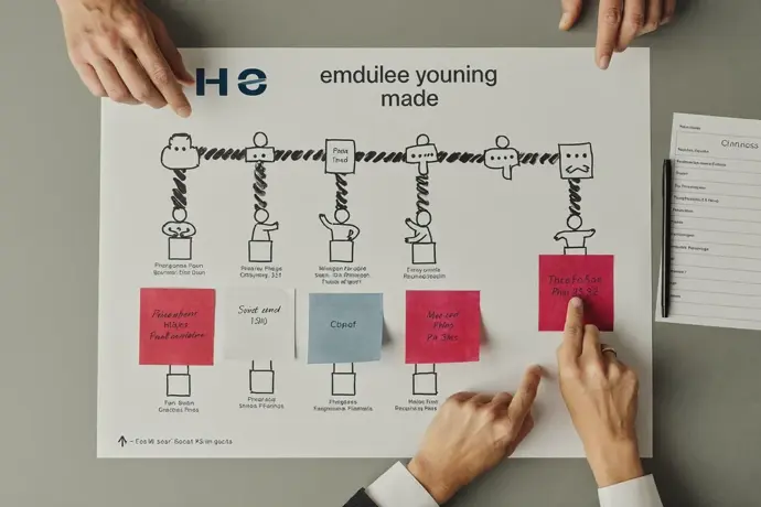 Beş duraklı çalışan yolculuğu haritası ve anket formu